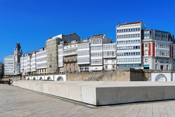 Traditional-style buildings on the promenade of 'O Parrote', in the city of Coruna