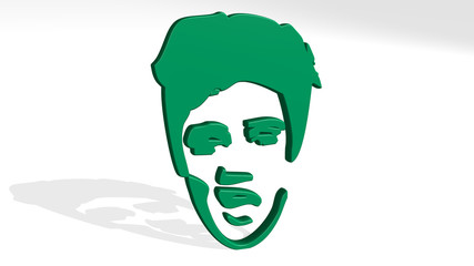 man portrait 3D icon casting shadow - 3D illustration for beautiful and background