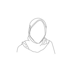 Hand drawn line art islamic women isolated on white background