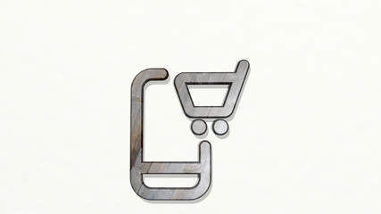 phone action cart 3D icon on the wall - 3D illustration for mobile and business