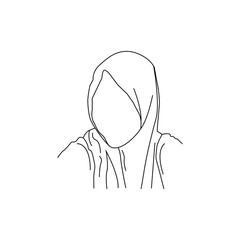 Hand drawn line art muslim women isolated on white background