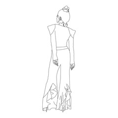 Hand drawn line art pose women fashionable isolated on white background