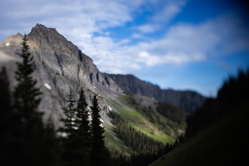 mountain landscape tilt-shift giving miniature effect 