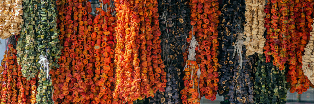 Dried vegetables in the Traditional Bazaar at Malatya City, Turkey