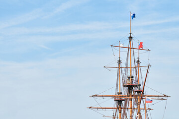 Sailing mast of ship, copy space.