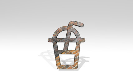 COFFEE COLD 3D icon standing on the floor - 3D illustration for background and cup