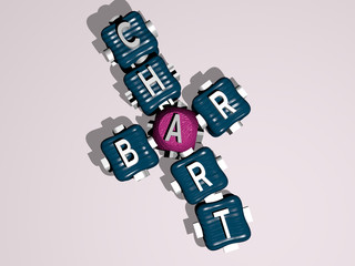 bar chart crossword of colorful cubic letters - 3D illustration for background and alcohol