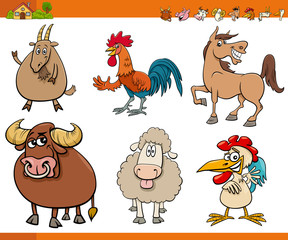 cartoon funny farm animal characters set