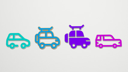 suv 4 icons set - 3D illustration for car and auto