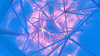 Background with neon futuristic polygon corridor, abstract backdrop