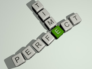perfect time crossword by cubic dice letters - 3D illustration for background and icon