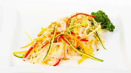 Delicious gourmet food on the table. Gourmet cuisine in white dish. Creative restaurant concept.