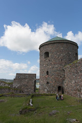 Fototapeta na wymiar Bohus Fortress inner yard and tower, Kungalv, Bohuslan, Sweden.