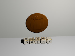 skirt 3D icon on the wall and cubic letters on the floor - 3D illustration for girl and beautiful