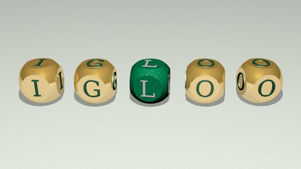 IGLOO text of cubic individual letters - 3D illustration for cold and arctic