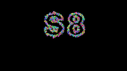 Fototapeta premium Colorful 3D writing of $ text with small objects over a dark background and matching shadow