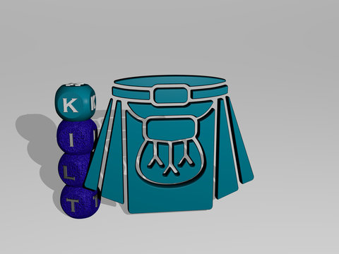 KILT 3D Icon And Dice Letter Text - 3D Illustration For Scottish And Background