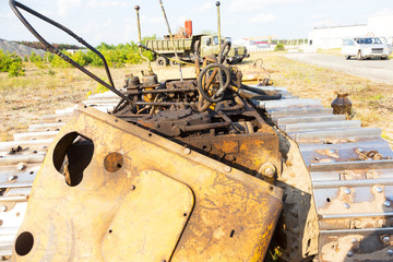 Radioactive dead zone of Chernobyl. Abandoned looted appliances, cars, electronics in Chernobyl accident. Consequences of evacuation, looting and vandalism after an explosion