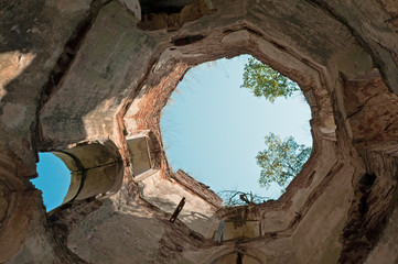 Inside view to the top of the Chervonohorod Castle, Ukraine