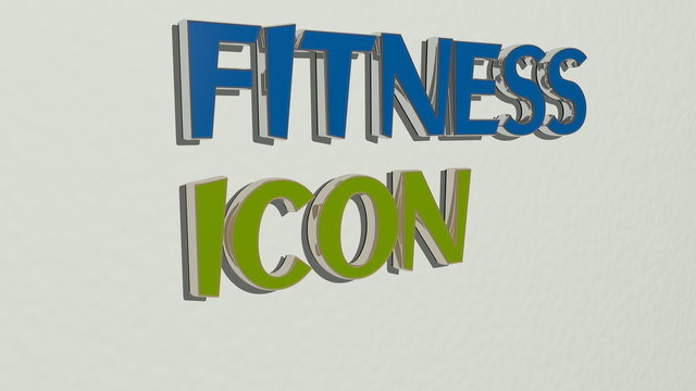 fitness icon text on the wall - 3D illustration for exercise and woman