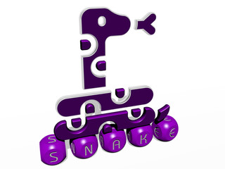 snake cubic letters with 3D icon on the top - 3D illustration for animal and background
