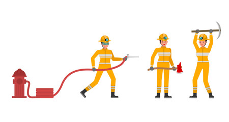 Woman Firefighter character vector design. Presentation in various action.