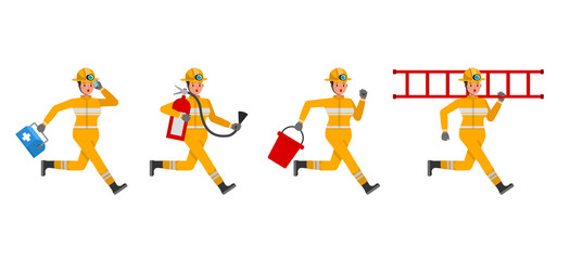 Woman Firefighter character vector design. Presentation in various action.