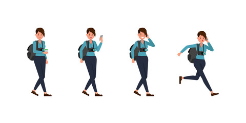Woman photographer character vector design. Presentation in various action.
