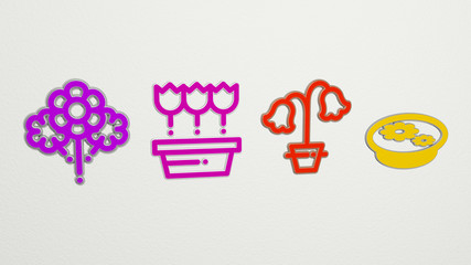 FLOWERS 4 icons set - 3D illustration for background and beautiful