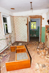 Abandoned House Interior In Chernobyl.Chernobyl radioactive contamination. Consequences of looting and vandalism after an explosion. People left city during disaster