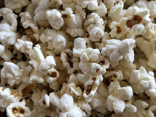 A full frame close up view of fresh popcorn