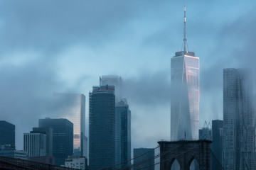 Fototapeta na wymiar View on Financial District skyline on a foggy morning