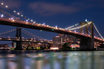 Fototapeta na wymiar View on Dumbo with Brooklyn and Manhattan bridge at night with a long exposure,