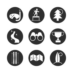 extreme sport active lifestyle boxing wingsuit tracking saliboat block and flat icons set