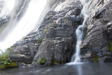 Obraz premium Petain Falls Base, a Beautiful Cascading Waterfall in Elk Lakes Provincial Park, British Columbia Canada