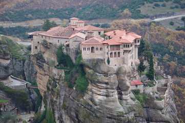 Fototapeta na wymiar Close up of monastery on top of a rock in Meteora, Greece