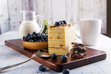 slice of cake with blueberries