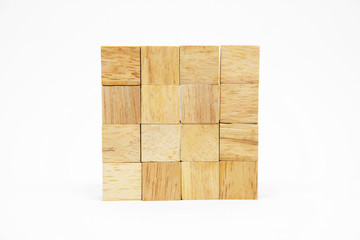One O wooden block in the four layer group of X wooden block on white background for idea concept design
