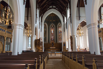 Fototapeta na wymiar Gothenburg, Sweden - June 18 2019: interior view of Haga Church on June 18 2019 in Gothenburg, Sweden.