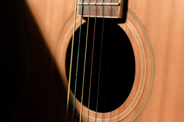 Close-up guitar with half sun highlight and shadow