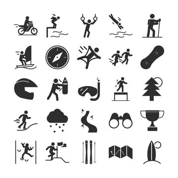 extreme sport active lifestyle gymnastics runner swin diving ski climbing silhouette icons set design