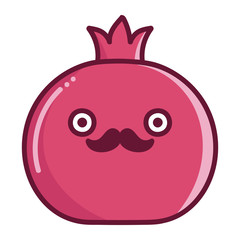 kawaii mustache pomegranate fruit cartoon illustration