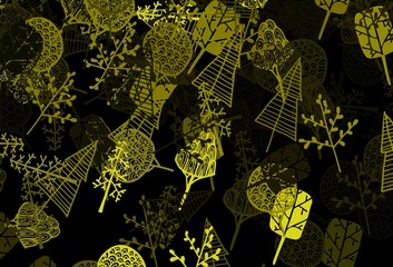 Dark Green, Yellow vector doodle background with trees, branches.