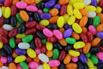 Fototapeta na wymiar Closeup of Assorted Jelly Beans Top View