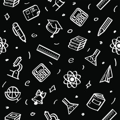 Seamless Pattern Abstract Doodle Elements Hand Drawn Collection College School Study Sketch Vector Design Style Background Grades Education Student Learning Illustration