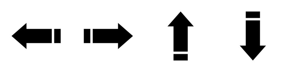 Conjunto de iconos de flecha. Izquierda, derecha, arriba, abajo. Ilustración vectorial aislada en fondo blanco, diferentes diseños. Icono