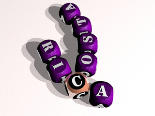 costa rica curved crossword of cubic dice letters - 3D illustration for spain and beach