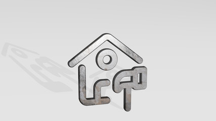 construction house 3D icon standing on the floor - 3D illustration for background and building