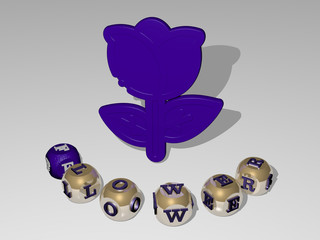 flower round text of cubic letters around 3D icon - 3D illustration for background and beautiful