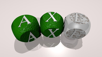 crosswords of axe arranged by cubic letters on a mirror floor, concept meaning and presentation for illustration and background